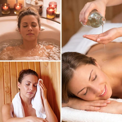 Mujer disfrutando de una experiencia full day de spa con hidromasaje, sauna y masaje
